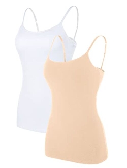 BeautyIn Women's Cotton Camisole with Shelf Bra Adjustable Spaghetti Strap Tank Top Cami Tanks