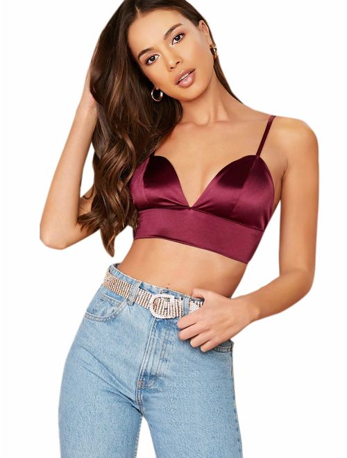 SheIn Women's Strappy Plain V Neck Vest Sexy Bralette Cami Crop Top