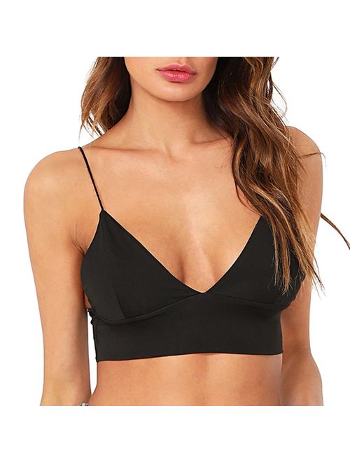 SheIn Women's Strappy Plain V Neck Vest Sexy Bralette Cami Crop Top