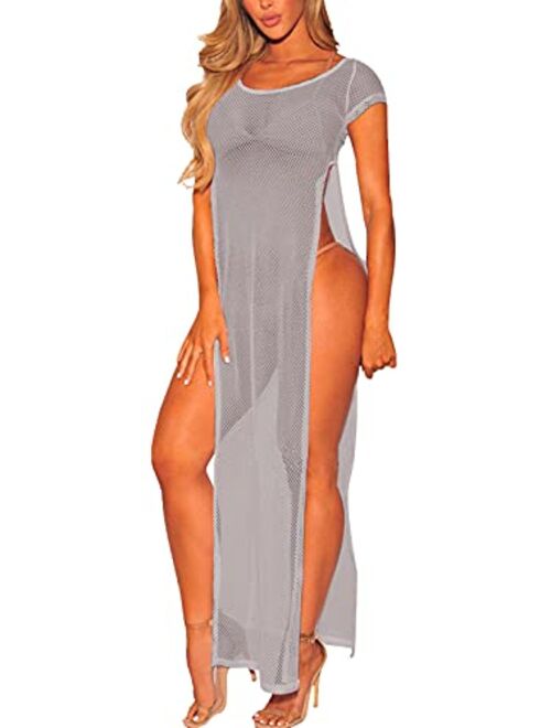 Women's Sexy Sleeveless Swimsuit Cover Ups Sheer Crochet Beach Bikini See Through Long Maxi Swimwear Maxi Dresses Plus Size