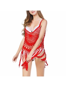 Women's Sexy Lace Bathing Suit Handmade Crochet Tassel Bikini Swimwear Cover Up Summer Beach Dress