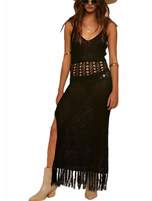 Women's Crochet Crop Long Dress Summer Swimsuit Bikini Beach Swimwear Cover up Party Dress