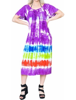 LA LEELA Women's Beach Dress Prom Party Cocktail Dress for Women Hand Tie Dye A