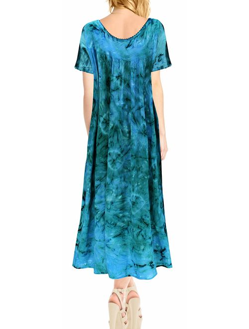 LA LEELA Women's Beach Dress Prom Party Cocktail Dress for Women Hand Tie Dye A