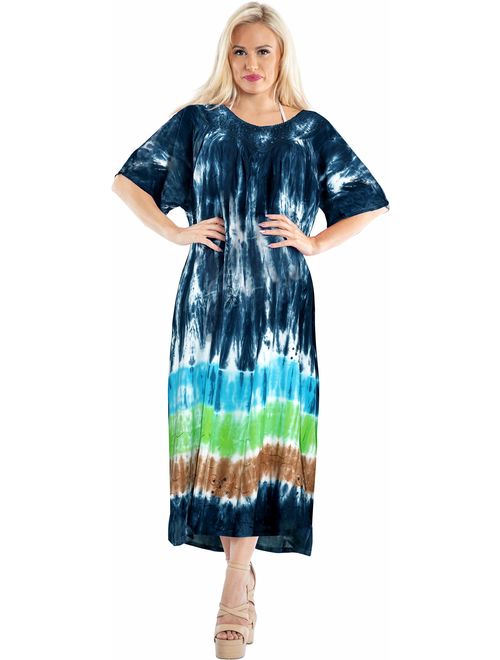 LA LEELA Women's Beach Dress Prom Party Cocktail Dress for Women Hand Tie Dye A