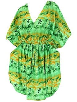 LA LEELA Women's Midi Kaftan Dress Caftan Cover Up Sleepwear Tops Drawstring