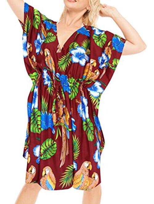 LA LEELA Women's Midi Kaftan Dress Caftan Cover Up Sleepwear Tops Drawstring