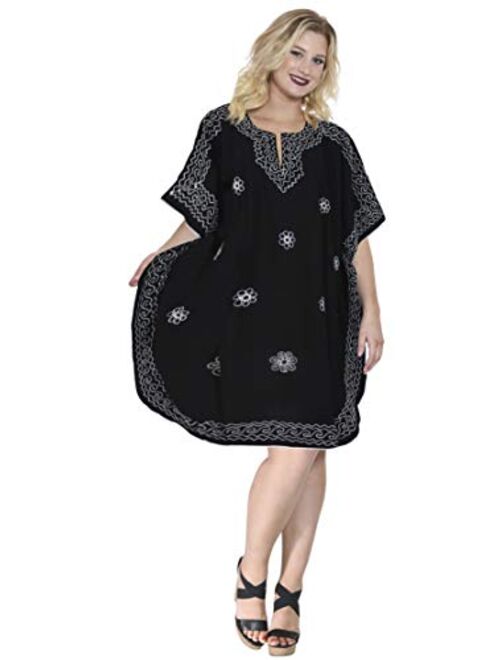 LA LEELA Women's Midi Kaftan Dress Caftan Cover Up Sleepwear Tops Drawstring