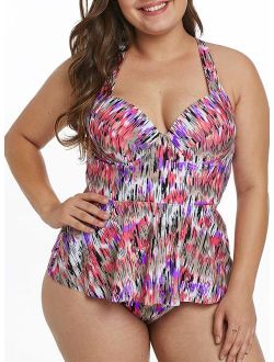 Blibea Womens Plus Size Floral Print Tankini Swimsuit Two Piece Bathing Suits M-3XL