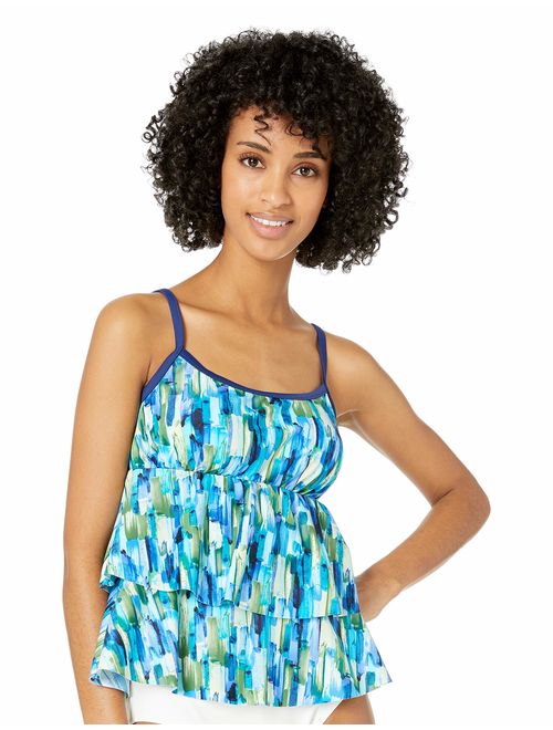 Maxine Of Hollywood Women's Plus Size Double Tiered Ruffle Tankini Swimsuit Top