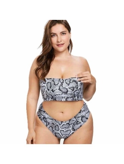 Poliphili Women's Plus Size Two Piece Snake Floral Print Bathing Suit High Waist Bikini Swimwear