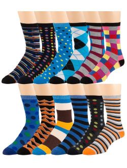 ZEKE Men's Pattern Dress Funky Fun Colorful Crew Socks 12 Assorted Patterns