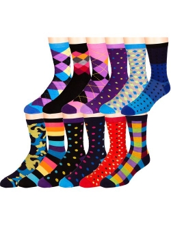 ZEKE Men's Pattern Dress Funky Fun Colorful Crew Socks 12 Assorted Patterns