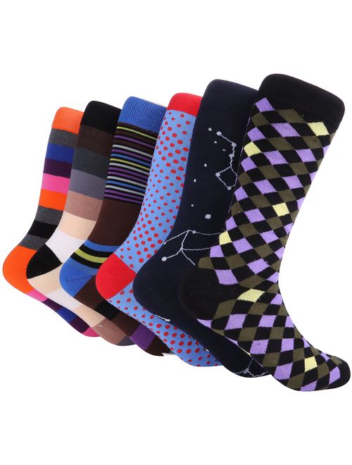 Marino Mens Dress Socks - Fun Colorful Socks for Men - Cotton Funky Socks - 6 Pack