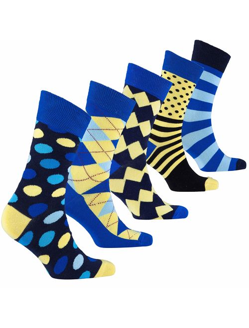 Socks n Socks-Mens 5pair Luxury Colorful Cotton Fun Novelty Dress Socks Gift Box