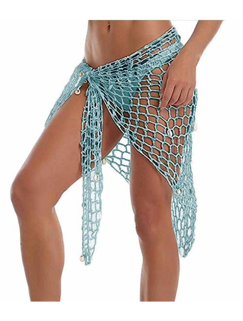 Swimwear Cover Up,Sexy Fashion Beach Hand Crochet Shawl Capelet Cover Up Sunscreen Net Triangle Fishnet Skirt (SJJ9)