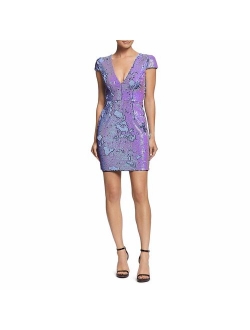 DRESS THE POPULATION Women's Zoe Cap Sleeve Plunging Sequin Mini Dress