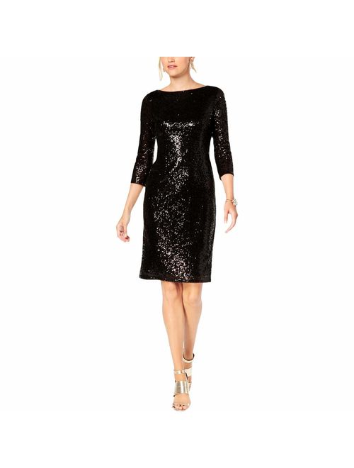 Adrianna Papell Women's Sequined 3/4 Sleeve Sheath Cocktail Dress