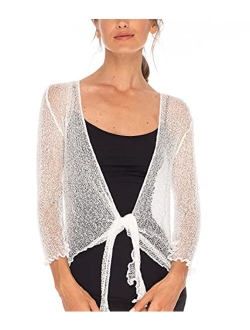 SHU-SHI Womens Sheer Shrug Tie Top Open Front Cardigan Lightweight Knit