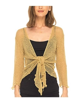 SHU-SHI Womens Sheer Shrug Tie Top Open Front Cardigan Lightweight Knit