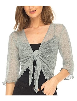 SHU-SHI Womens Sheer Shrug Tie Top Open Front Cardigan Lightweight Knit