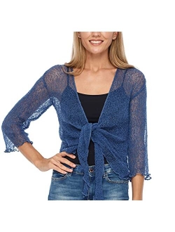 SHU-SHI Womens Sheer Shrug Tie Top Open Front Cardigan Lightweight Knit