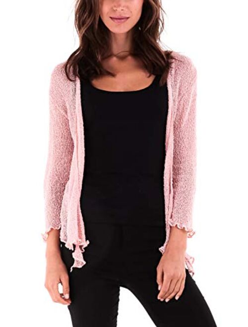 SHU-SHI Womens Sheer Shrug Tie Top Open Front Cardigan Lightweight Knit