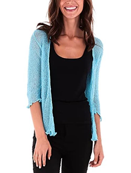 SHU-SHI Womens Sheer Shrug Tie Top Open Front Cardigan Lightweight Knit