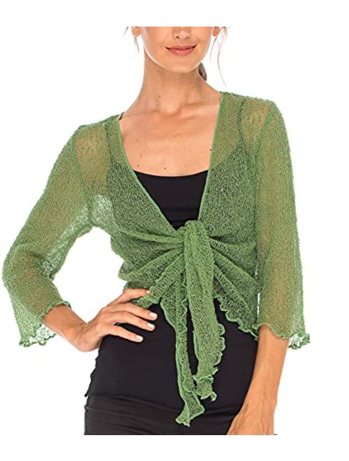 SHU-SHI Womens Sheer Shrug Tie Top Open Front Cardigan Lightweight Knit