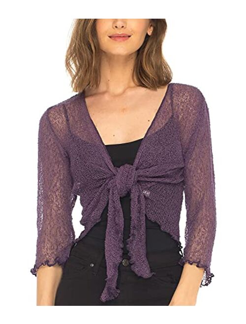 SHU-SHI Womens Sheer Shrug Tie Top Open Front Cardigan Lightweight Knit