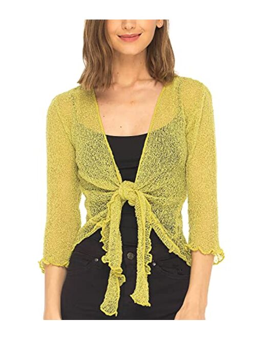 SHU-SHI Womens Sheer Shrug Tie Top Open Front Cardigan Lightweight Knit