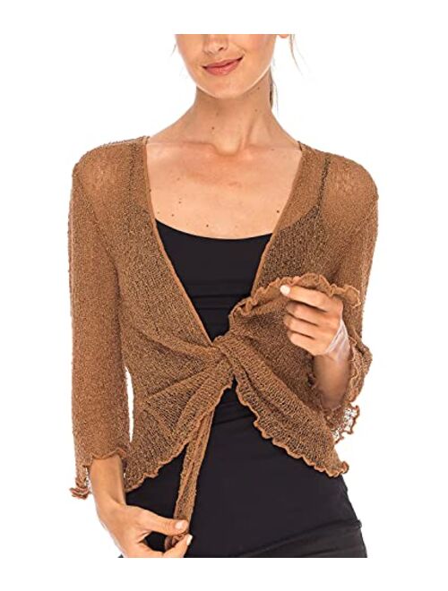 SHU-SHI Womens Sheer Shrug Tie Top Open Front Cardigan Lightweight Knit