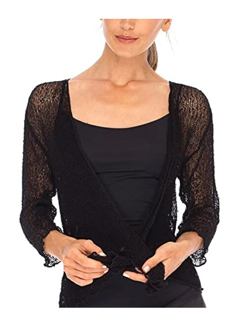 SHU-SHI Womens Sheer Shrug Tie Top Open Front Cardigan Lightweight Knit