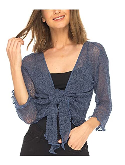 SHU-SHI Womens Sheer Shrug Tie Top Open Front Cardigan Lightweight Knit