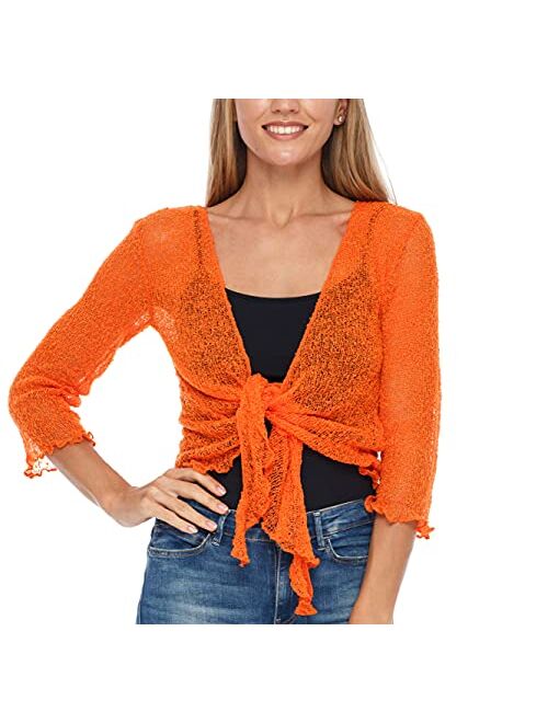 SHU-SHI Womens Sheer Shrug Tie Top Open Front Cardigan Lightweight Knit