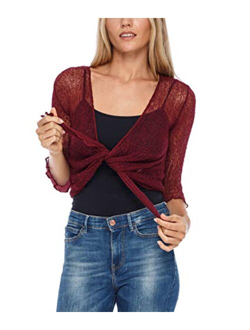 SHU-SHI Womens Sheer Shrug Tie Top Open Front Cardigan Lightweight Knit