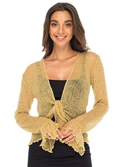 Back From Bali Womens Sheer Shrug Bolero Long Sleeves Cropped Cardigan Lite Bell Sleeves