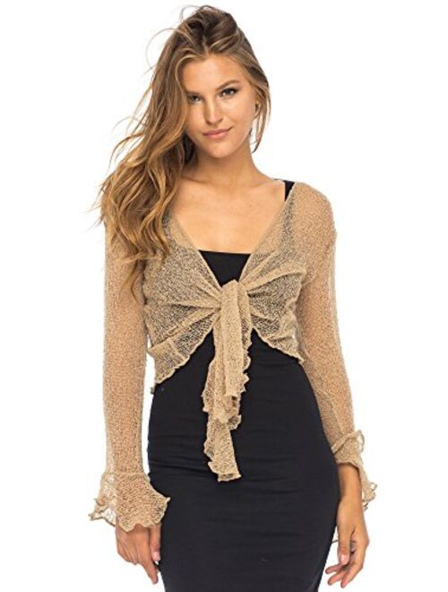 Back From Bali Womens Sheer Shrug Bolero Long Sleeves Cropped Cardigan Lite Bell Sleeves