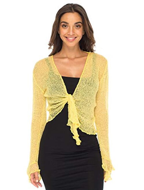 Back From Bali Womens Sheer Shrug Bolero Long Sleeves Cropped Cardigan Lite Bell Sleeves