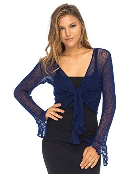 Back From Bali Womens Sheer Shrug Bolero Long Sleeves Cropped Cardigan Lite Bell Sleeves