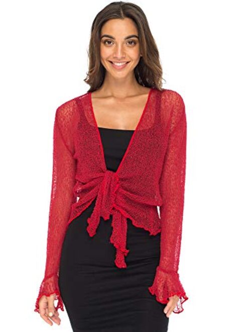 Back From Bali Womens Sheer Shrug Bolero Long Sleeves Cropped Cardigan Lite Bell Sleeves