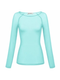 Women's Long Sleeve See Through Mesh Sheer Top Blouse Shirt