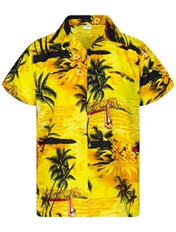 Funky Hawaiian Shirt Men Shortsleeve Frontpocket Hawaiian-Print Leaves Flowers Pineapple