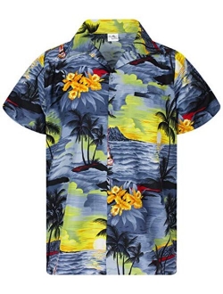 Funky Hawaiian Shirt Men Shortsleeve Frontpocket Hawaiian-Print Leaves Flowers Pineapple