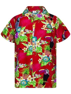 Funky Hawaiian Shirt Men Shortsleeve Frontpocket Hawaiian-Print Leaves Flowers Pineapple