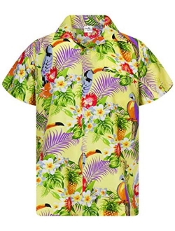 Funky Hawaiian Shirt Men Shortsleeve Frontpocket Hawaiian-Print Leaves Flowers Pineapple