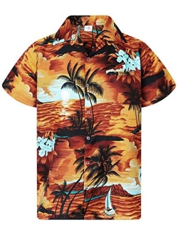 Funky Hawaiian Shirt Men Shortsleeve Frontpocket Hawaiian-Print Leaves Flowers Pineapple