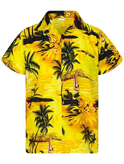 King Kameha Funky Hawaiian Shirt Men Shortsleeve Frontpocket Hawaiian-Print Leaves Flowers Pineapple