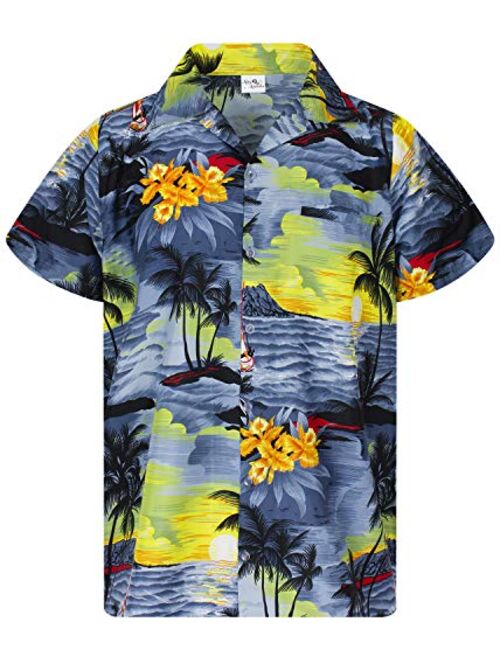 King Kameha Funky Hawaiian Shirt Men Shortsleeve Frontpocket Hawaiian-Print Leaves Flowers Pineapple