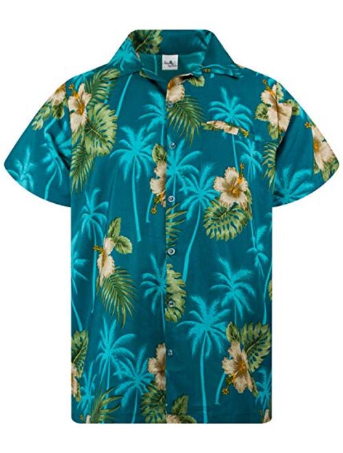 King Kameha Funky Hawaiian Shirt Men Shortsleeve Frontpocket Hawaiian-Print Leaves Flowers Pineapple